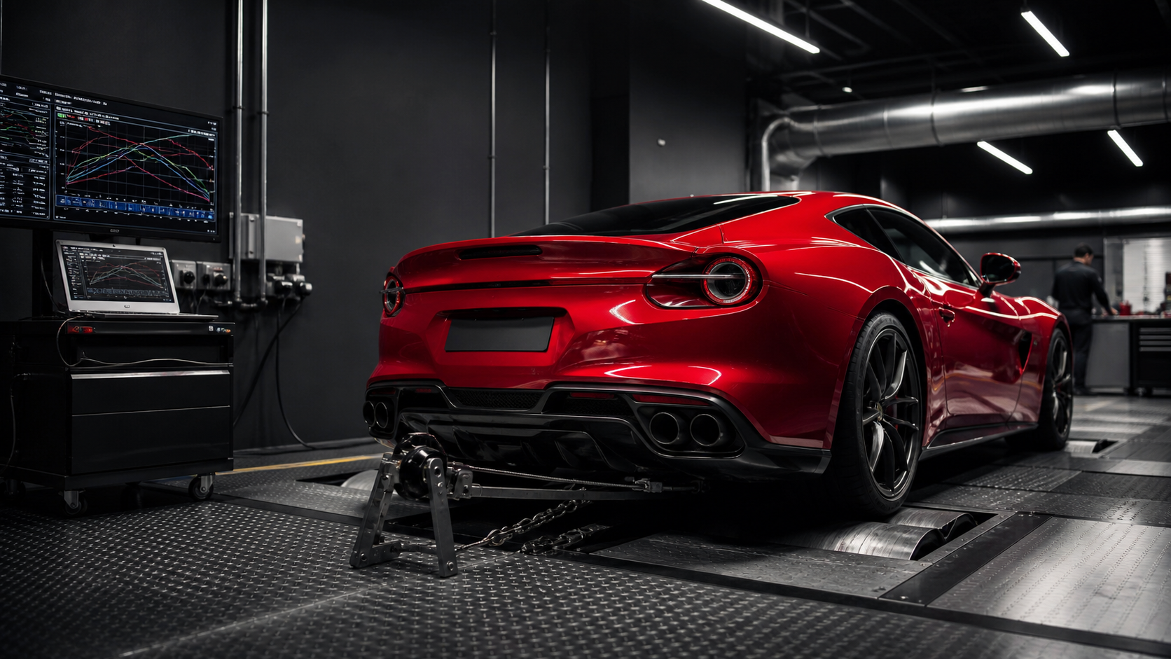Ferrari em validação sobre dinamômetro